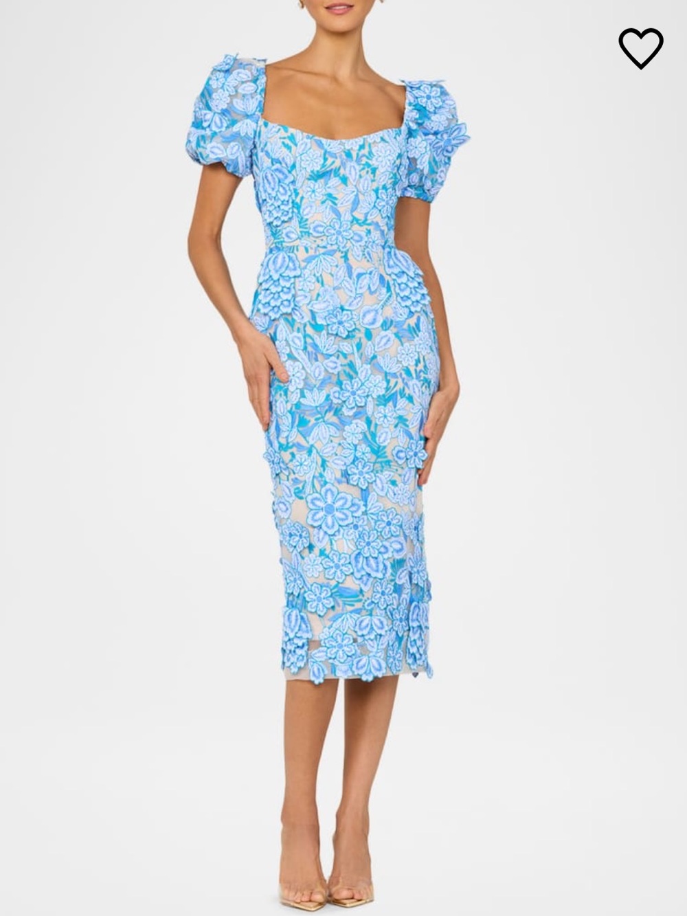 helsi lucia blue 3d floral appliuqe embroidered puff sleeve midi dress size XS